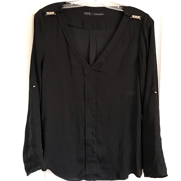 Zara Black Tunic V-Neck Top - Picture 1 of 11